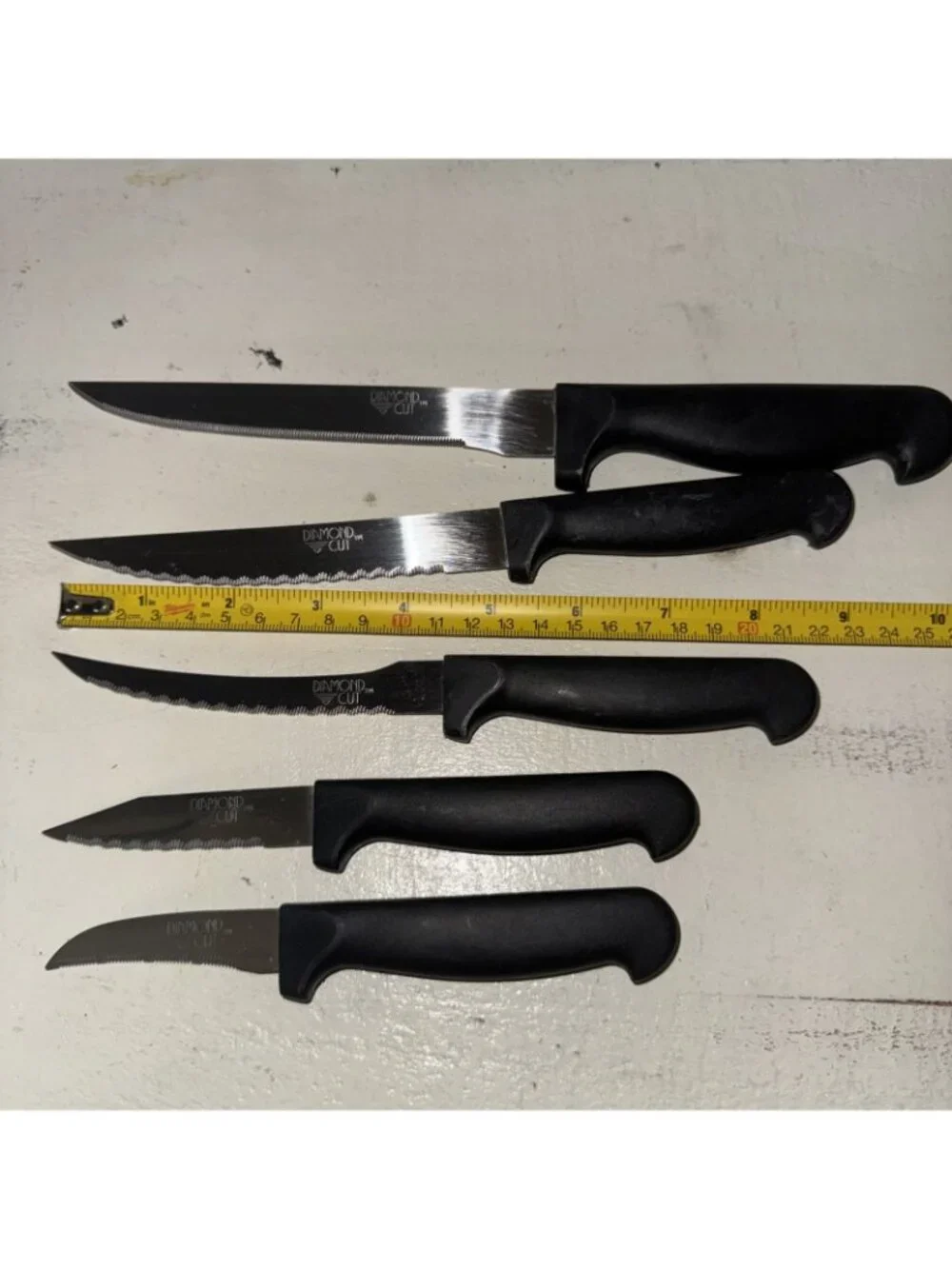 9 Piece Diamond Cut Knife Lot Chef Serrated Steak Kitchen Paring Knives